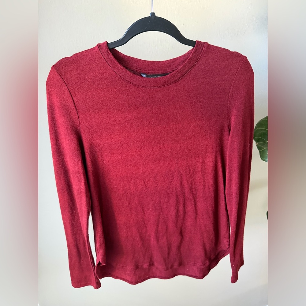Banana Republic Long-Sleeve Crewneck Top - Deep Red